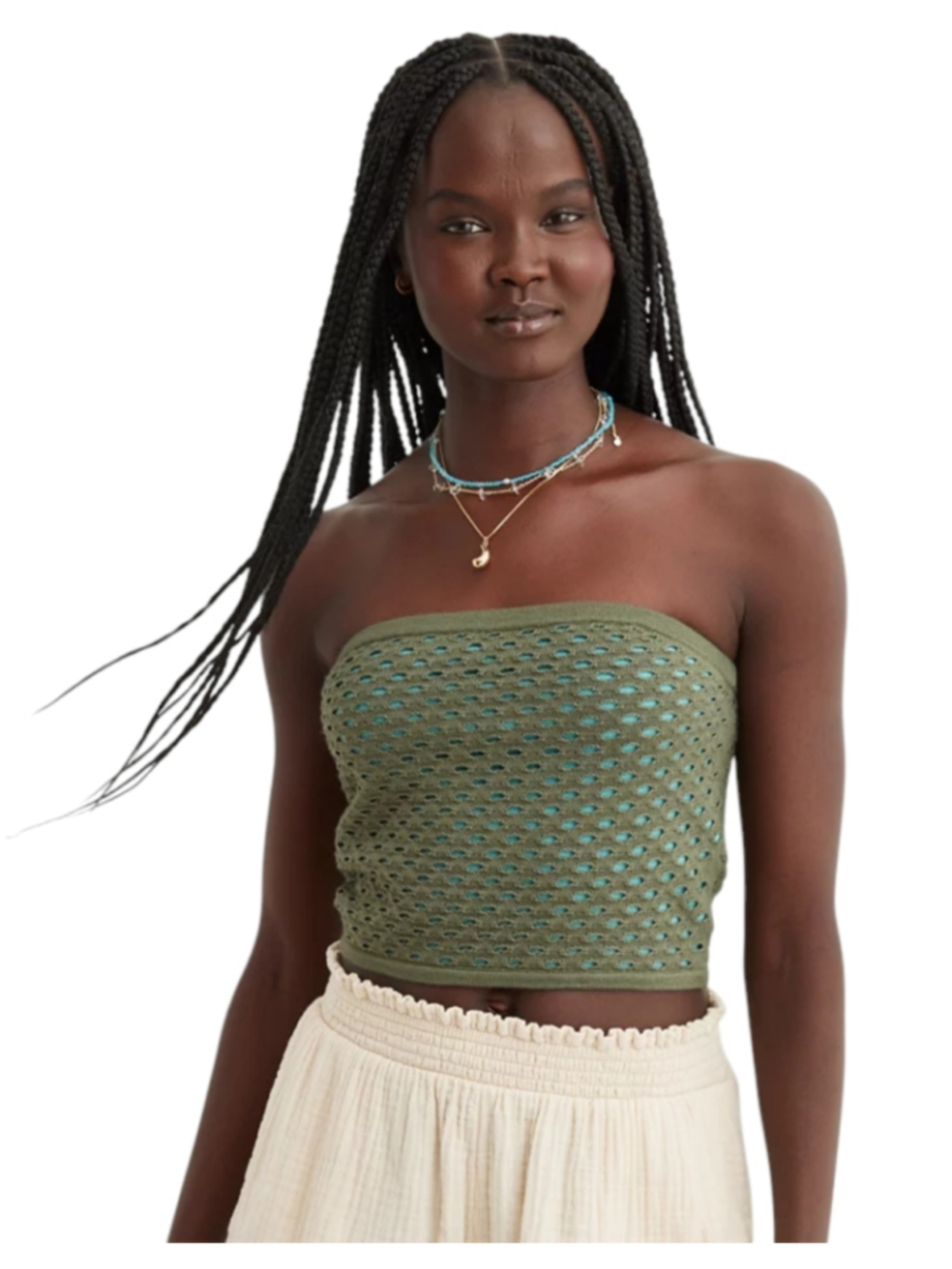 Aerie Crochet Knit Bandeau Tube Top Small Green